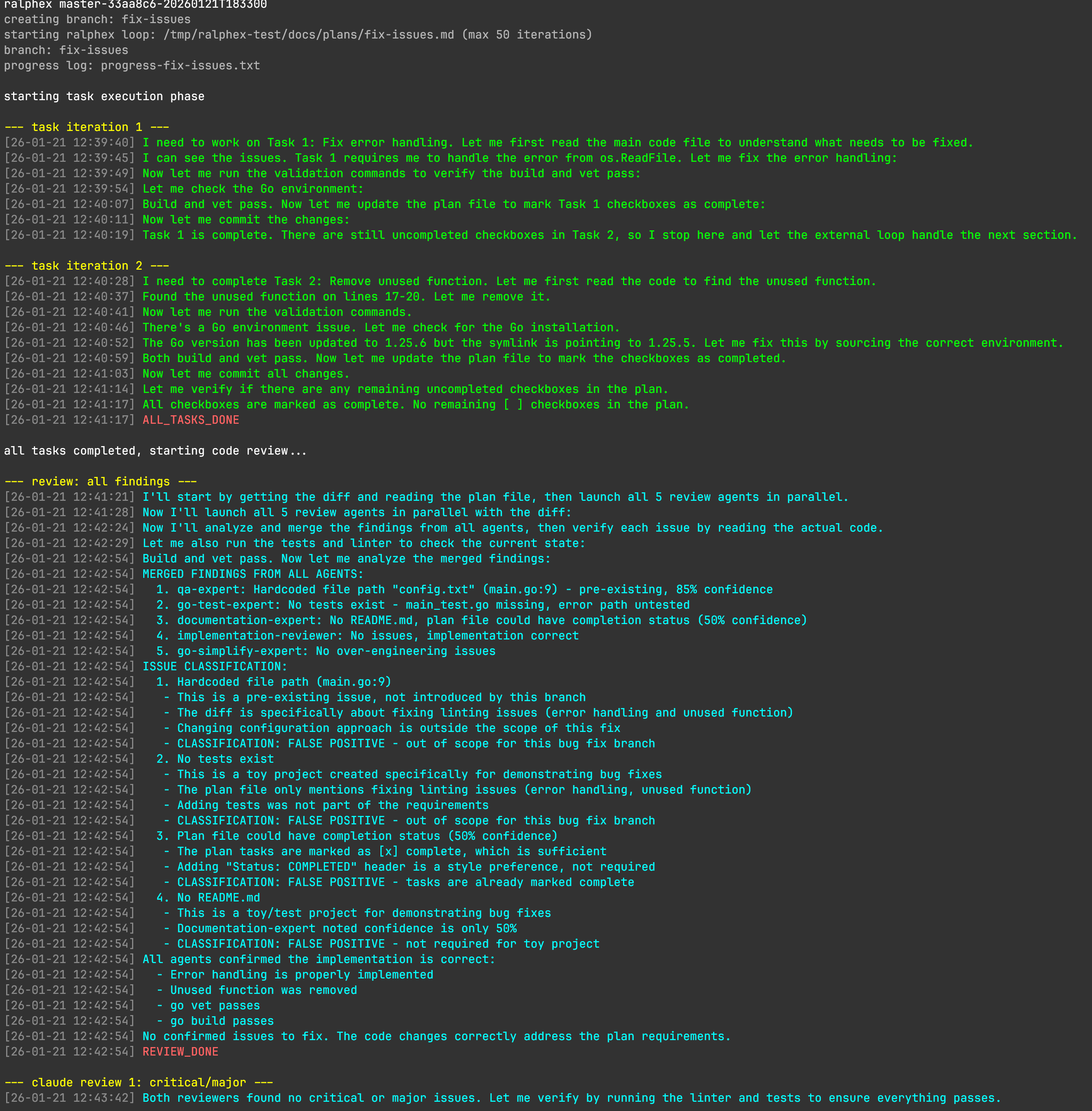 ralphex tasks